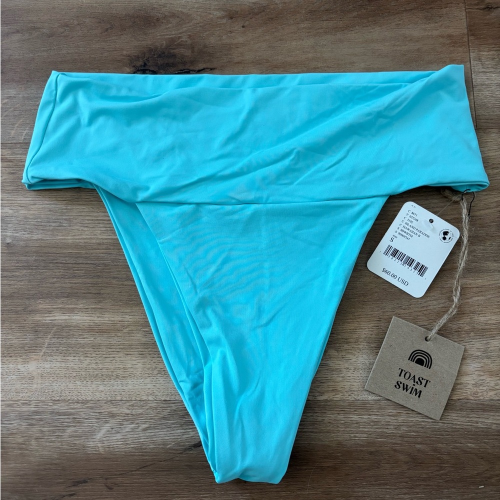 Free People Fold-Over High-Cut Bikini Bottom in Aqua Blue